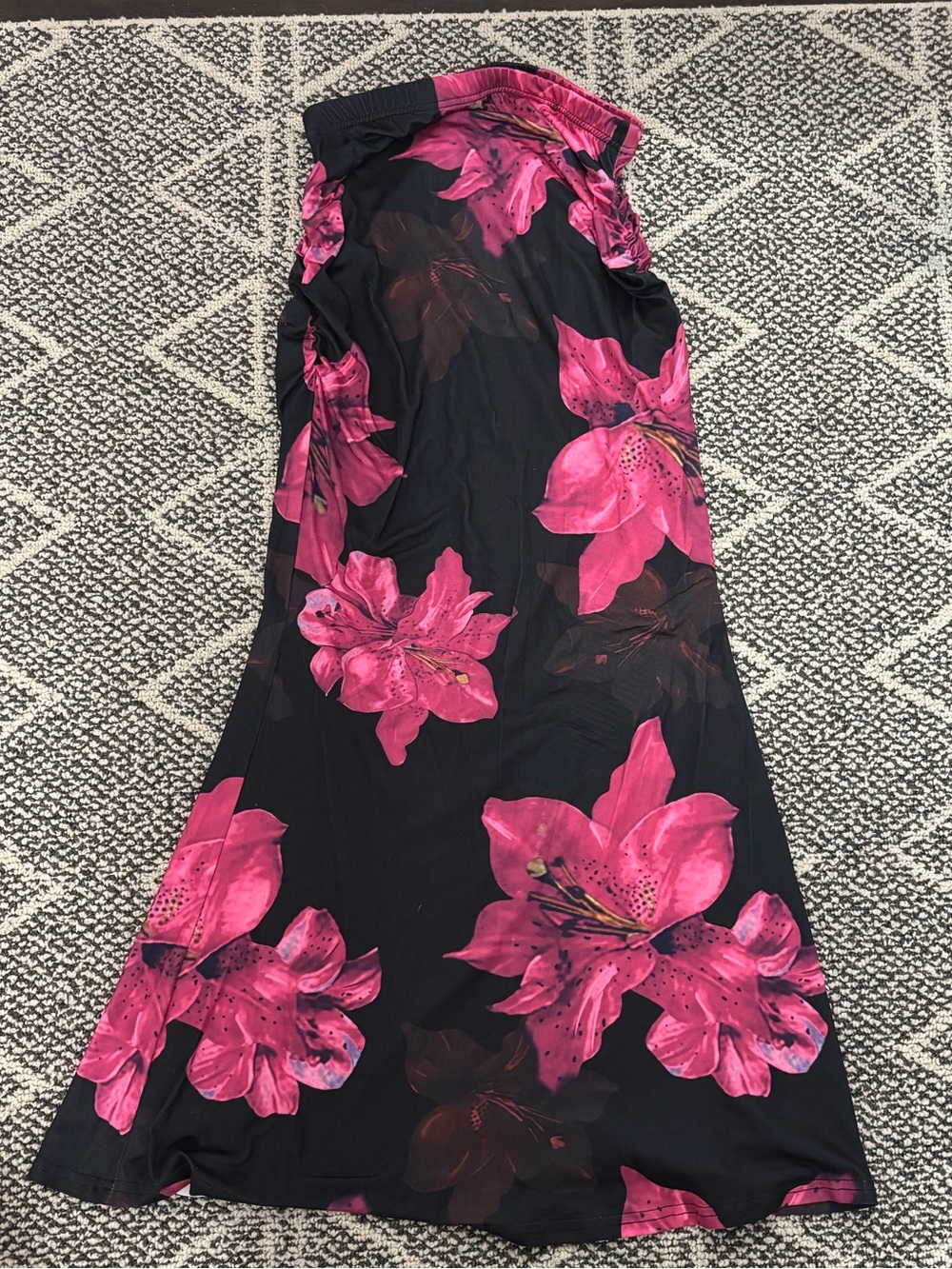 SHEIN Black Dress with Bright Pink Floral Accents